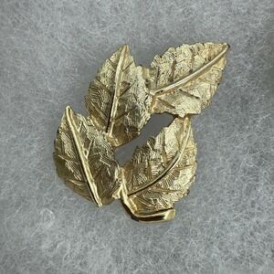 VINTAGE BRUSHED GOLD TONE LEAF LEAVES BROOCH PIN 1 3/4" NICE